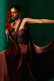 Berry Brown Draped Saree